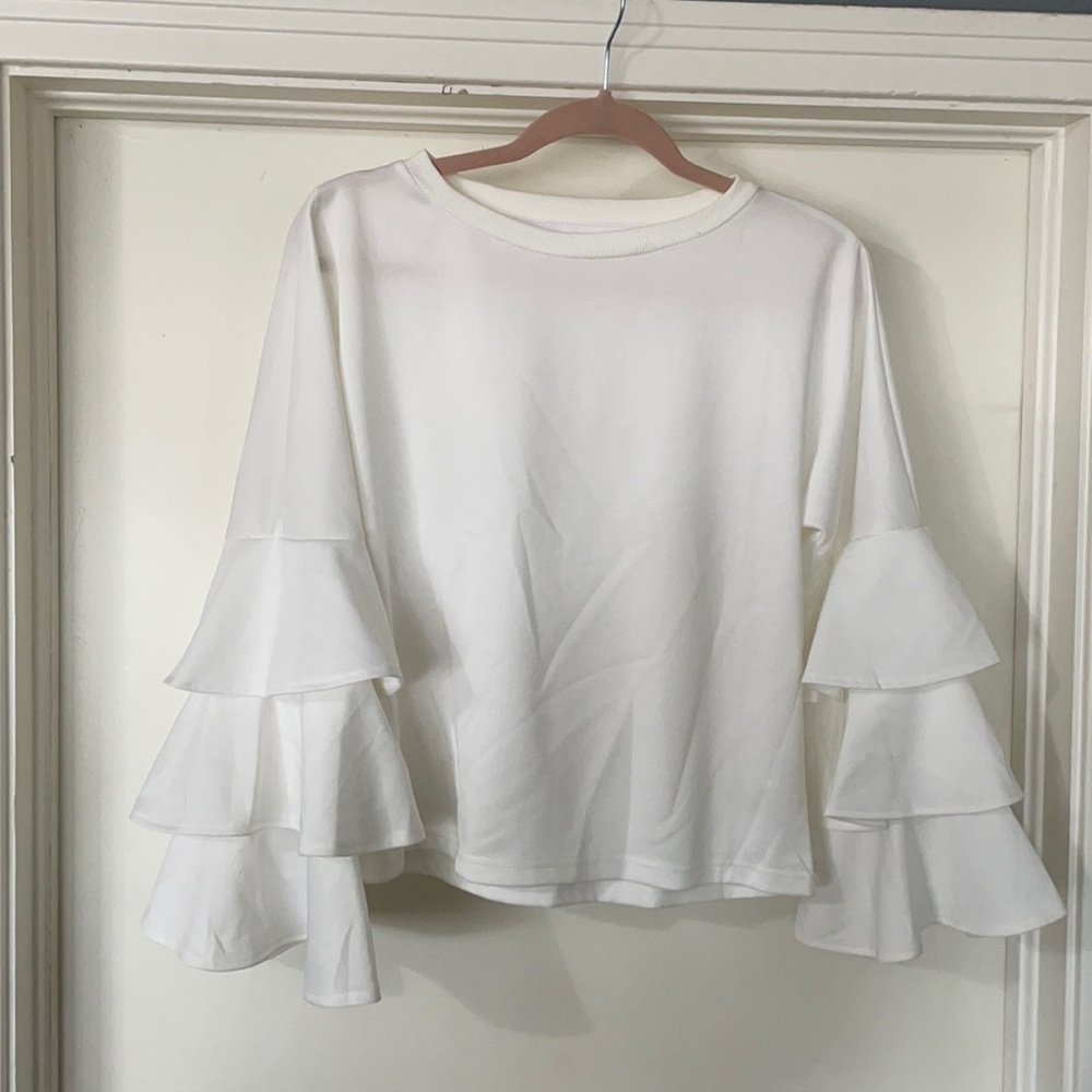 White Ruffled Sleeve Top